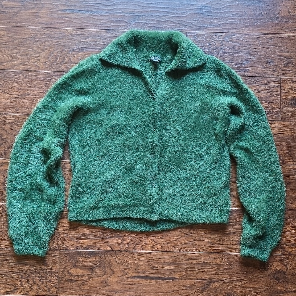 Wild Fable Green Teddy Botton Sweater Plush Fleece Cropped Size M